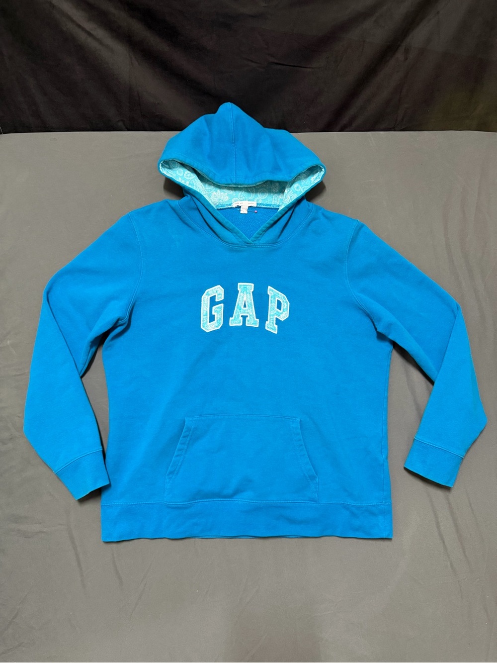 GAP Bright Turquoise Hoodie with Patterned Hood Lining